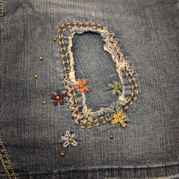 The Avenue Hippie Peace Stretchy Denim Skirt 14 - Picture 4 of 6